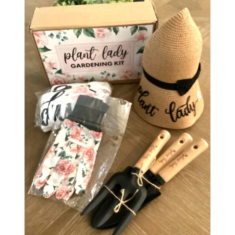 The Plant Lady Gardening Gift Box by Percozzi Tools Apron Gloves & Hat Open Box